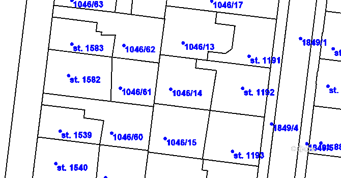 Parcela st. 1046/14 v KÚ Nymburk, Katastrální mapa
