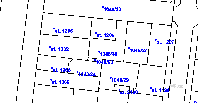 Parcela st. 1046/35 v KÚ Nymburk, Katastrální mapa