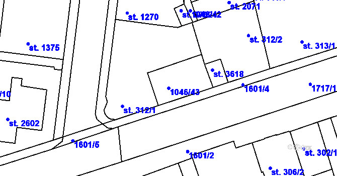Parcela st. 1046/43 v KÚ Nymburk, Katastrální mapa