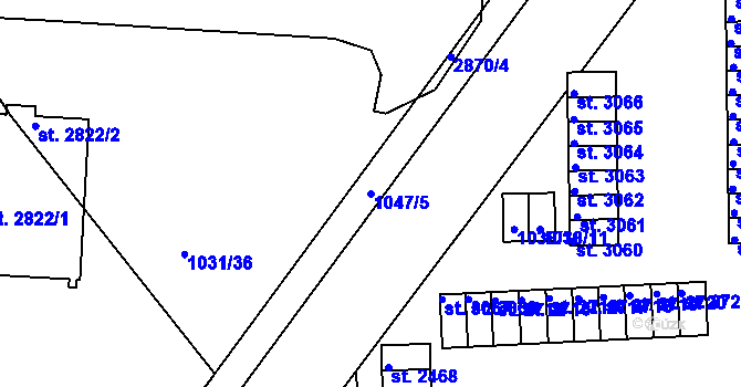 Parcela st. 1047/5 v KÚ Nymburk, Katastrální mapa