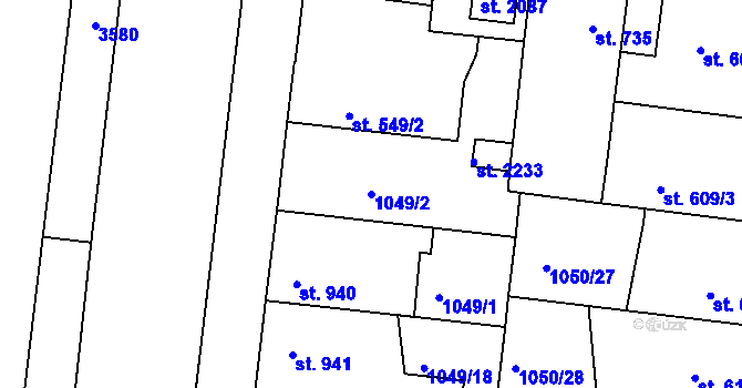 Parcela st. 1049/2 v KÚ Nymburk, Katastrální mapa