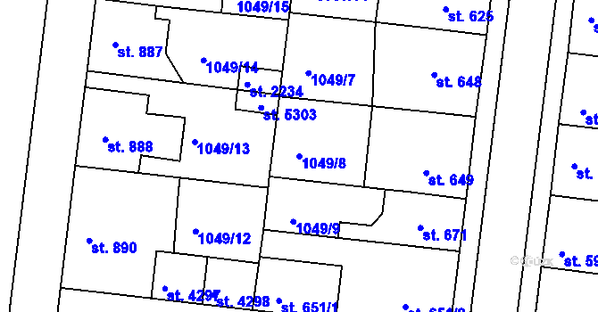 Parcela st. 1049/8 v KÚ Nymburk, Katastrální mapa