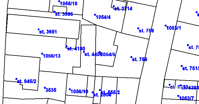 Parcela st. 1054/5 v KÚ Nymburk, Katastrální mapa