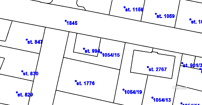 Parcela st. 1054/15 v KÚ Nymburk, Katastrální mapa