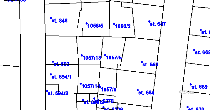 Parcela st. 1057/5 v KÚ Nymburk, Katastrální mapa