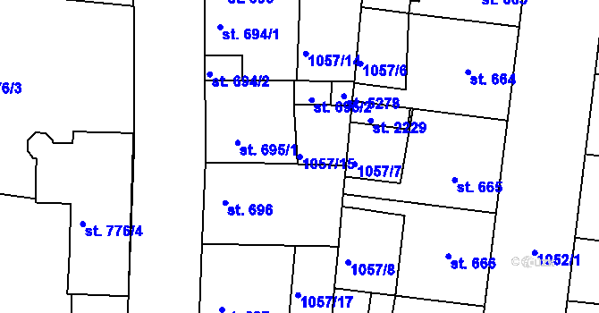 Parcela st. 1057/15 v KÚ Nymburk, Katastrální mapa