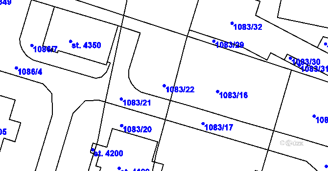 Parcela st. 1083/22 v KÚ Nymburk, Katastrální mapa