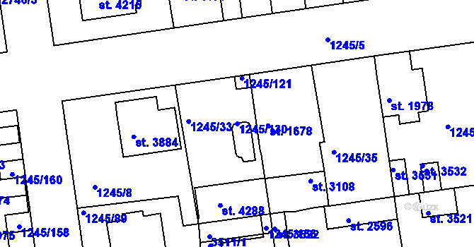 Parcela st. 1245/130 v KÚ Nymburk, Katastrální mapa