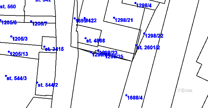 Parcela st. 1298/25 v KÚ Nymburk, Katastrální mapa