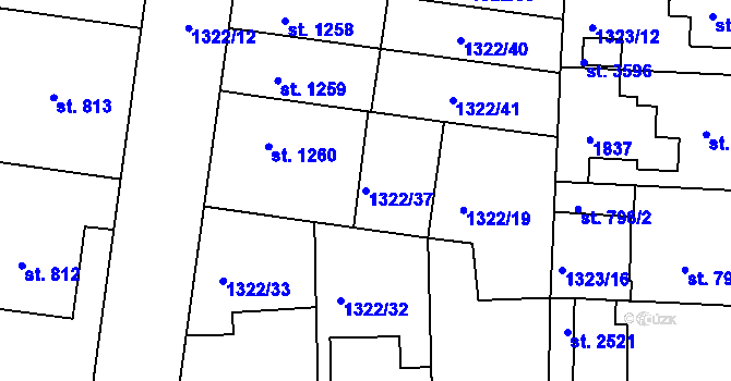 Parcela st. 1322/37 v KÚ Nymburk, Katastrální mapa