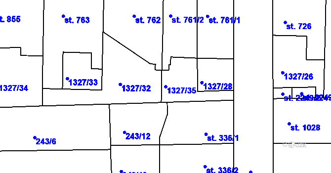 Parcela st. 1327/35 v KÚ Nymburk, Katastrální mapa
