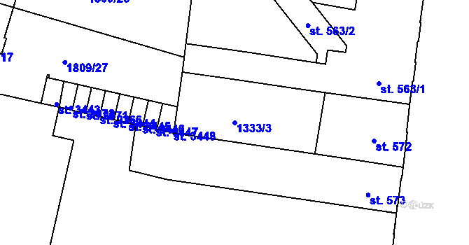 Parcela st. 1333/3 v KÚ Nymburk, Katastrální mapa
