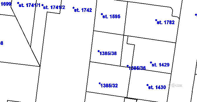 Parcela st. 1385/38 v KÚ Nymburk, Katastrální mapa