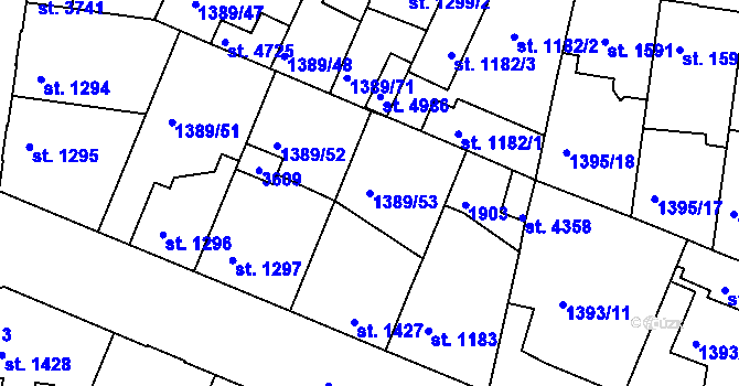 Parcela st. 1389/53 v KÚ Nymburk, Katastrální mapa