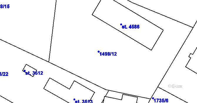 Parcela st. 1498/12 v KÚ Nymburk, Katastrální mapa