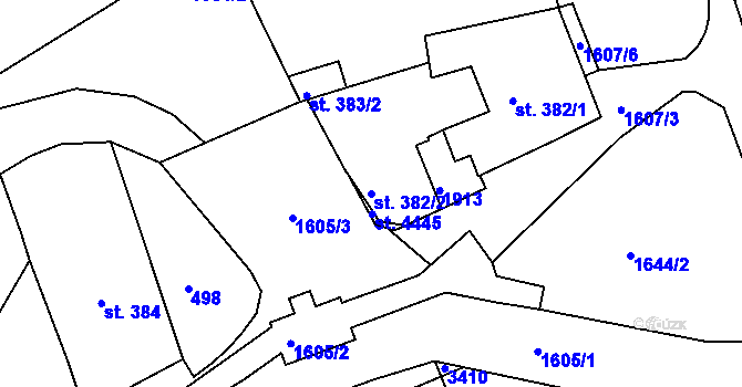 Parcela st. 382/2 v KÚ Nymburk, Katastrální mapa