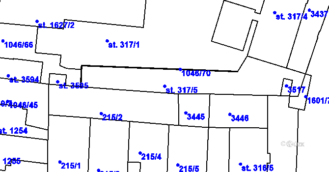 Parcela st. 317/5 v KÚ Nymburk, Katastrální mapa