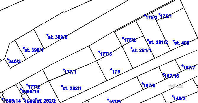 Parcela st. 177/3 v KÚ Nymburk, Katastrální mapa