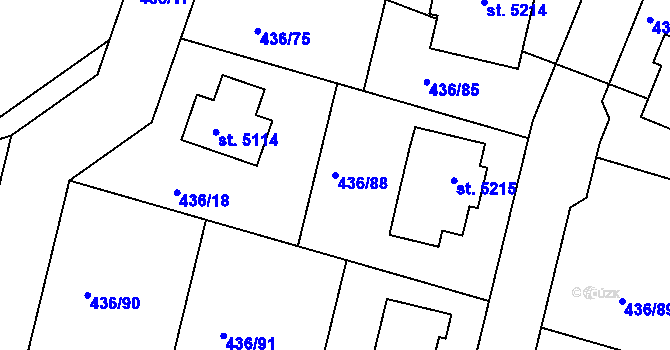 Parcela st. 436/88 v KÚ Nymburk, Katastrální mapa