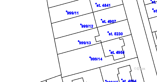 Parcela st. 999/13 v KÚ Nymburk, Katastrální mapa