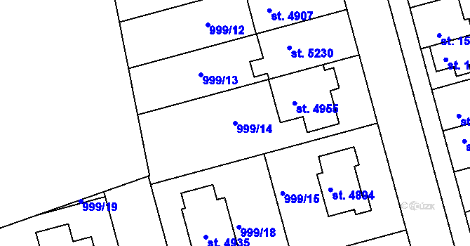 Parcela st. 999/14 v KÚ Nymburk, Katastrální mapa