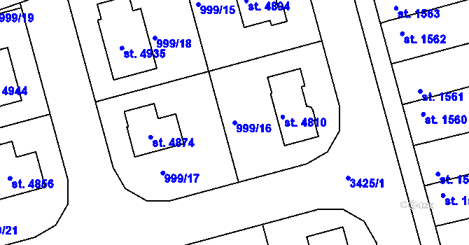 Parcela st. 999/16 v KÚ Nymburk, Katastrální mapa