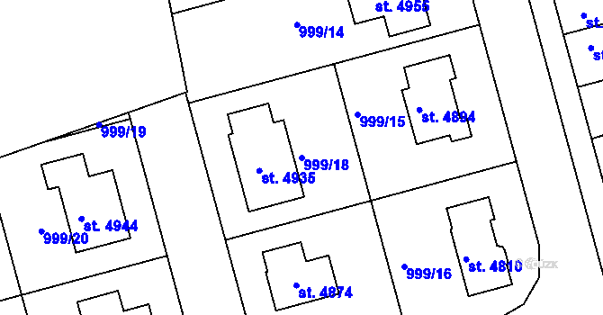 Parcela st. 999/18 v KÚ Nymburk, Katastrální mapa