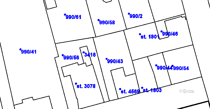 Parcela st. 3429 v KÚ Nymburk, Katastrální mapa