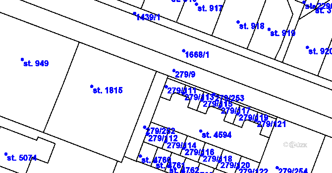 Parcela st. 279/111 v KÚ Nymburk, Katastrální mapa