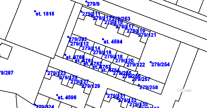 Parcela st. 279/118 v KÚ Nymburk, Katastrální mapa
