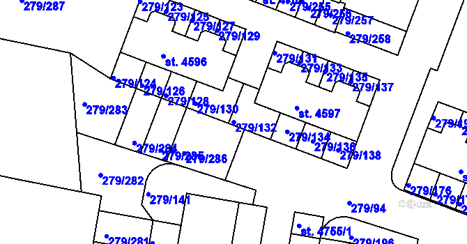 Parcela st. 279/132 v KÚ Nymburk, Katastrální mapa