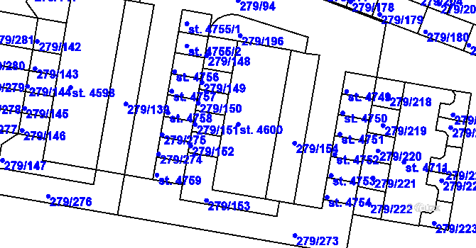Parcela st. 4600 v KÚ Nymburk, Katastrální mapa