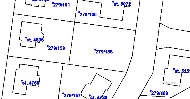 Parcela st. 279/158 v KÚ Nymburk, Katastrální mapa