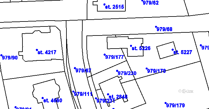 Parcela st. 979/177 v KÚ Nymburk, Katastrální mapa