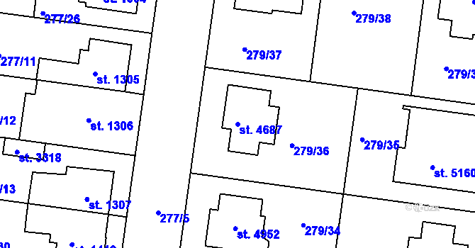Parcela st. 4687 v KÚ Nymburk, Katastrální mapa