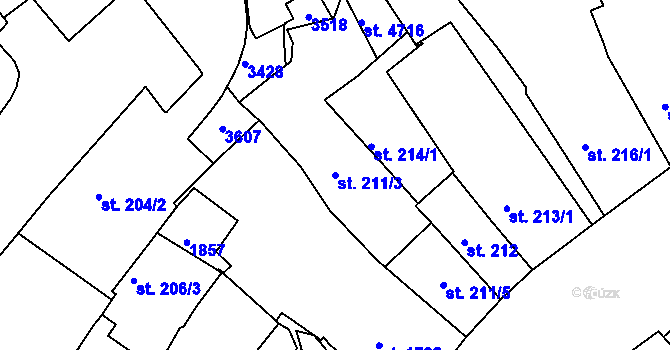 Parcela st. 211/3 v KÚ Nymburk, Katastrální mapa