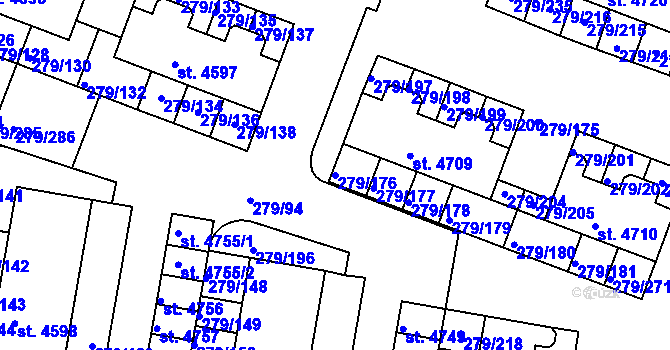 Parcela st. 279/176 v KÚ Nymburk, Katastrální mapa