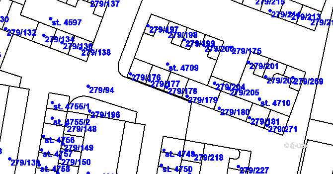 Parcela st. 279/178 v KÚ Nymburk, Katastrální mapa