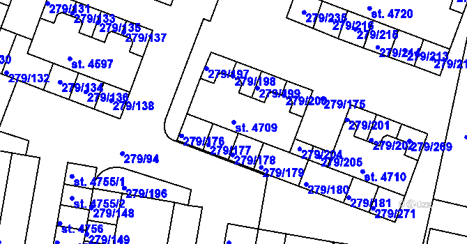 Parcela st. 4709 v KÚ Nymburk, Katastrální mapa