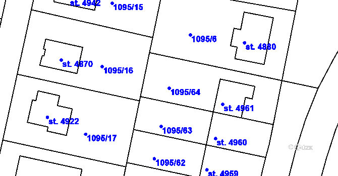 Parcela st. 1095/64 v KÚ Nymburk, Katastrální mapa