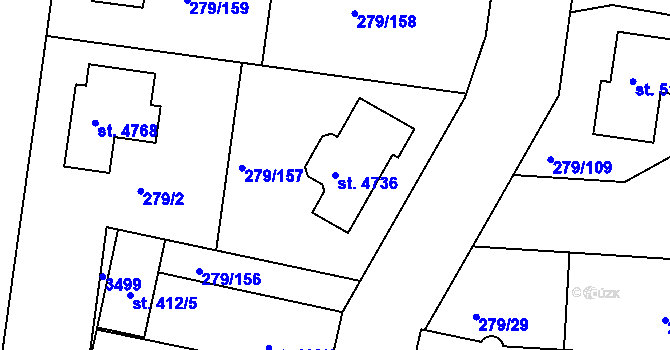 Parcela st. 4736 v KÚ Nymburk, Katastrální mapa
