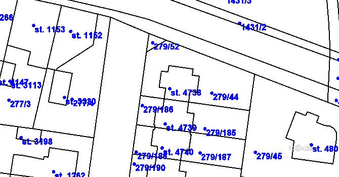 Parcela st. 4738 v KÚ Nymburk, Katastrální mapa