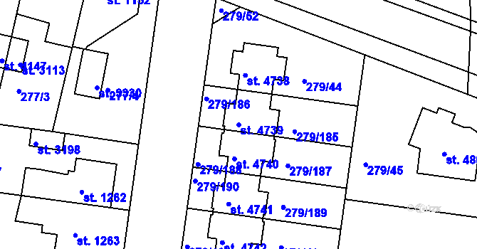 Parcela st. 4739 v KÚ Nymburk, Katastrální mapa