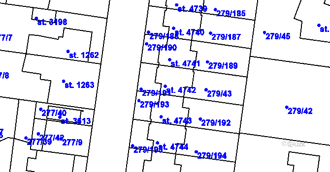 Parcela st. 4742 v KÚ Nymburk, Katastrální mapa