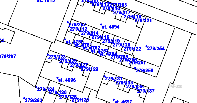 Parcela st. 4764 v KÚ Nymburk, Katastrální mapa