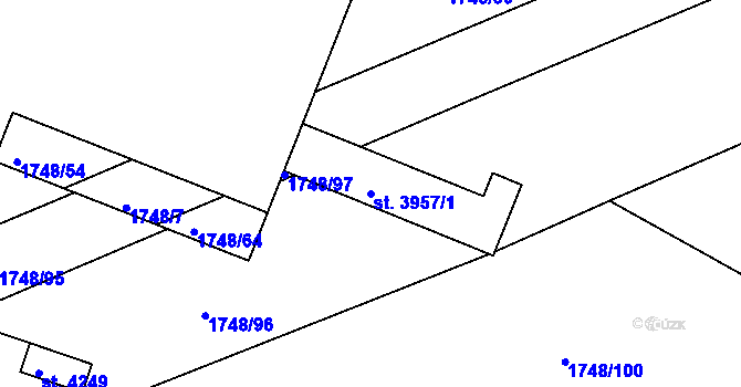 Parcela st. 3957/1 v KÚ Nymburk, Katastrální mapa