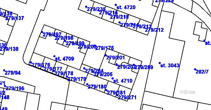 Parcela st. 279/201 v KÚ Nymburk, Katastrální mapa