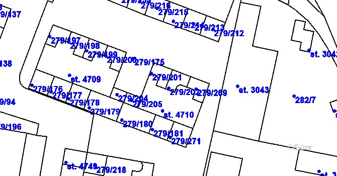 Parcela st. 279/202 v KÚ Nymburk, Katastrální mapa