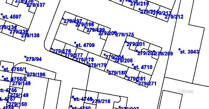 Parcela st. 279/204 v KÚ Nymburk, Katastrální mapa