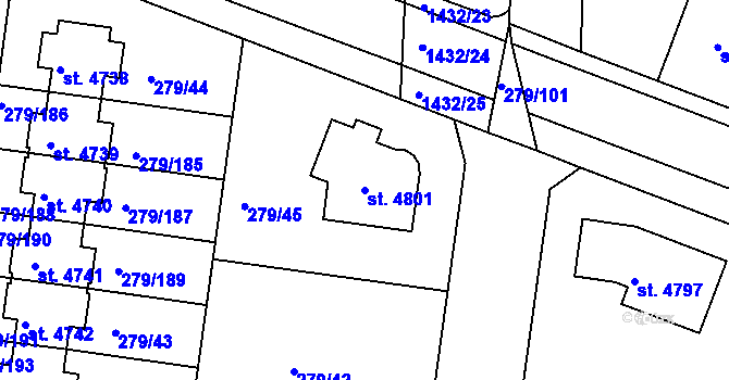 Parcela st. 4801 v KÚ Nymburk, Katastrální mapa